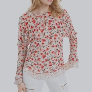White House Black Market Sheer Calico Floral Blouse